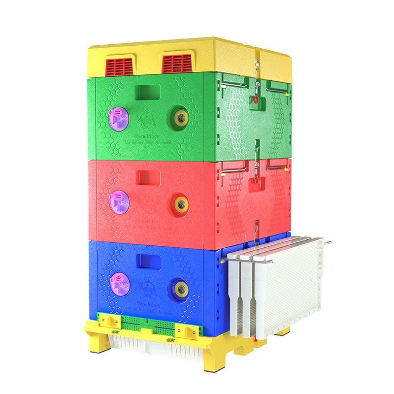 Benefitbee® Plastic Triple Storey Super w/ Bottom Board + Lid + Top Feeder + x2 Plastic Queen Excluder + Division Board - Full Depth