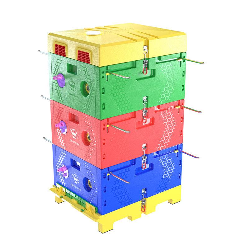 Benefitbee® Plastic Triple Storey Super w/ Bottom Board + Lid + Top Feeder + x2 Plastic Queen Excluder + Division Board - Full Depth