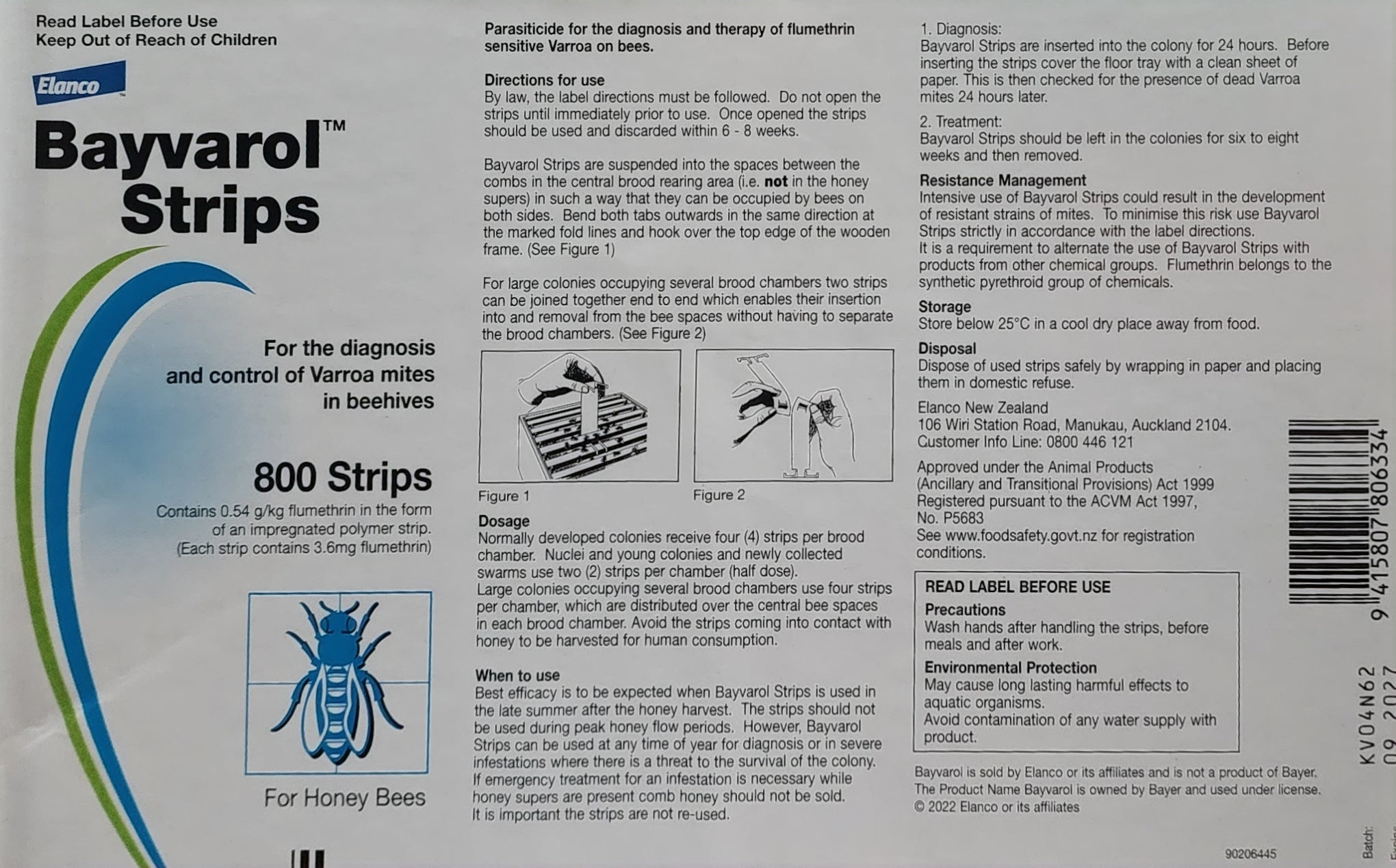 Bayvarol Strips - 800 Strips per carton - Varroa Control Miticide Strips